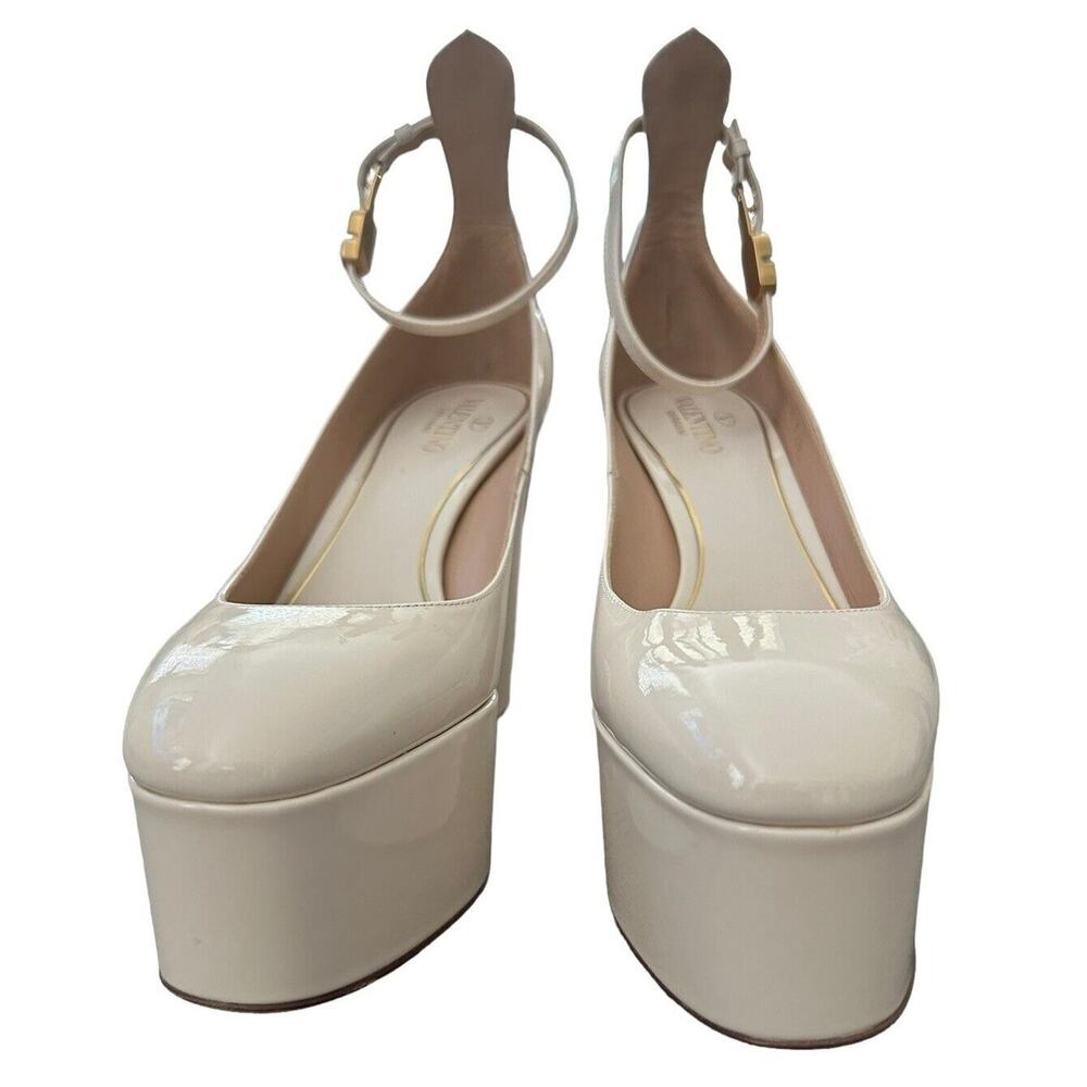Valentino Ivory Patent Leather Tan-Go Platform Ankle Strap Pump Size 37.5 - Picture 5 of 16